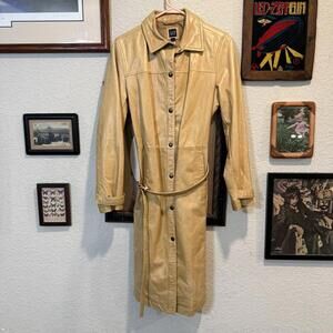 Vintage 2000 RARE Gap Long Tan/Brown Leather Designer Jacket Size Women’s Medium